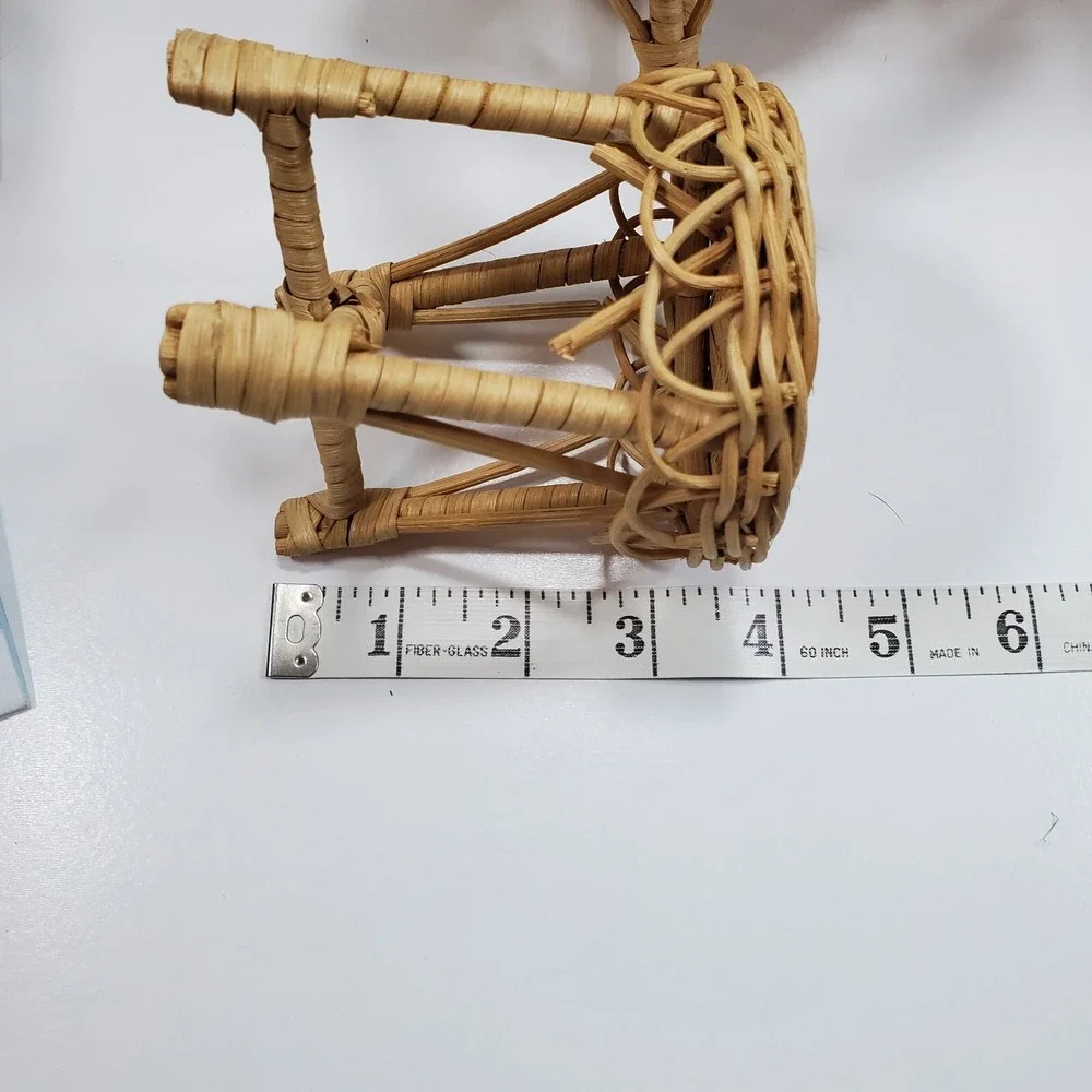 Vintage Doll Furniture Wicker Rattan Patio Set Sofa Chair (FLAW) Table Lot of 3